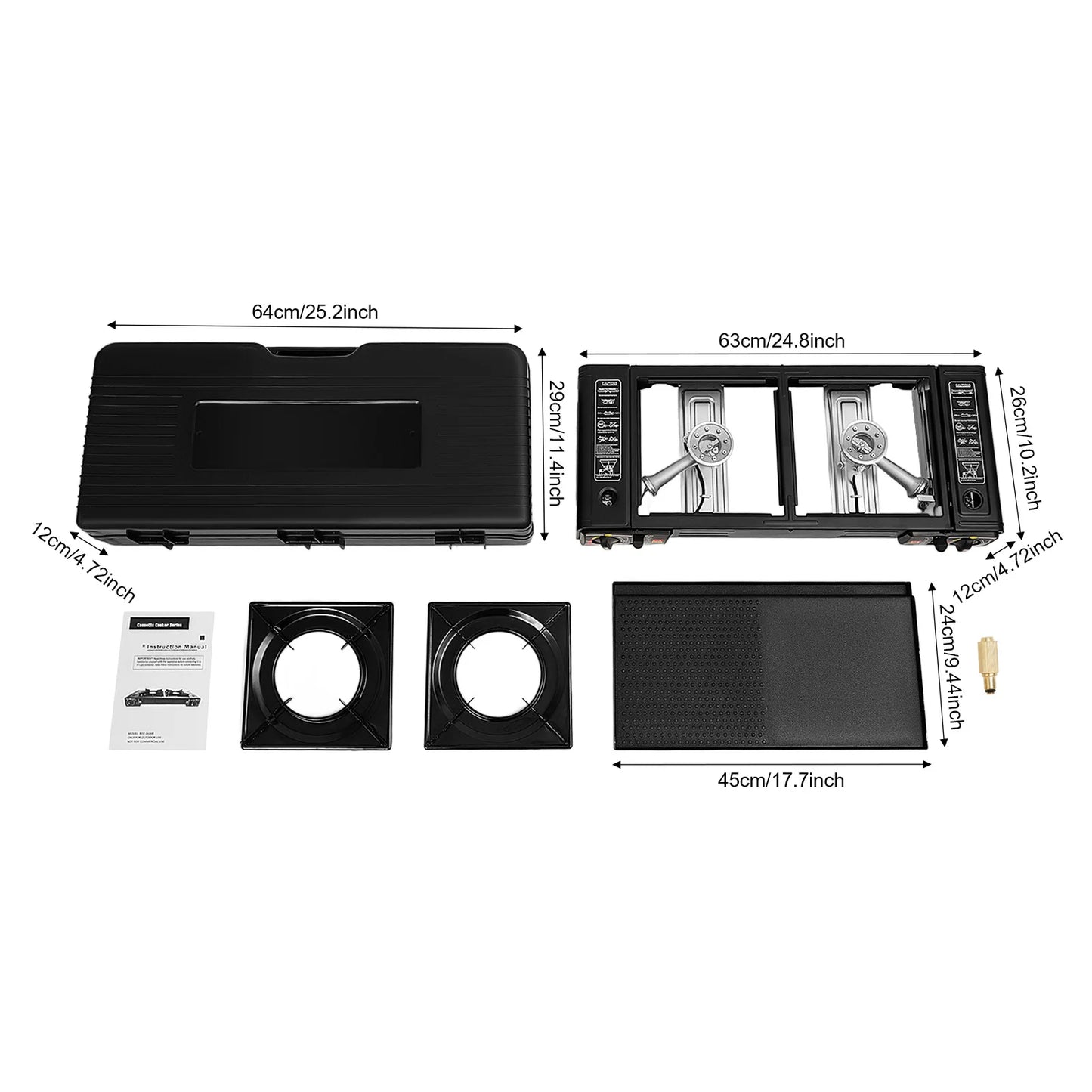 2500W Portable Camping Stove 2 Burners Camping Stove with Baking Tray&Portable Case use  Butane or LPG Home Application Outdoor