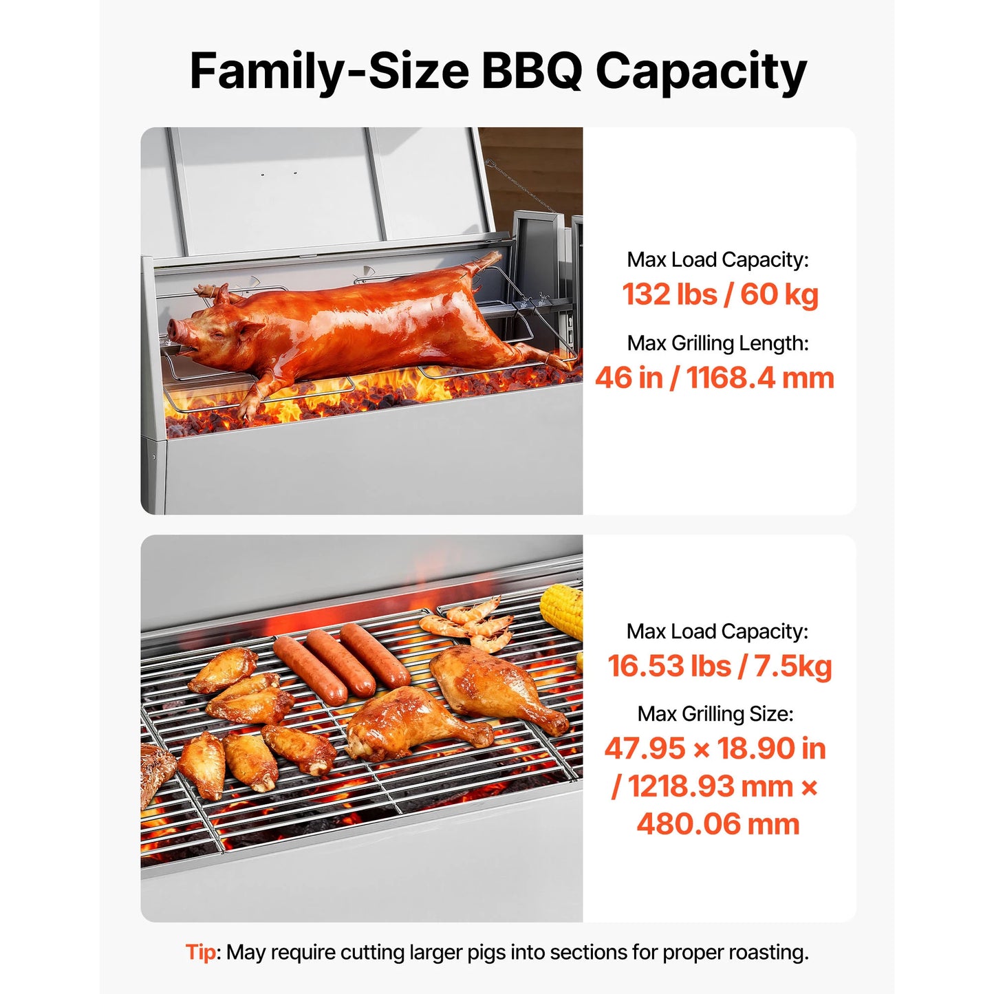 SucceBuy 46/52inch Rotisserie Grill Stainless Steel Rotisserie Grill Kit BBQ Outdoor Pig & Lamb Spit Roaster Charcoal Spit Roast