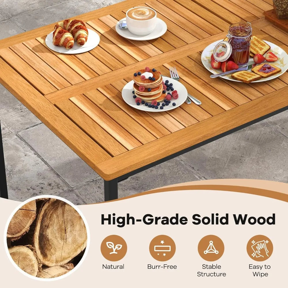 Patio Acacia Wood Dining Table for 6 Person, 55 Inches Rectangle Outdoor Table with Heavy Duty Metal Legs