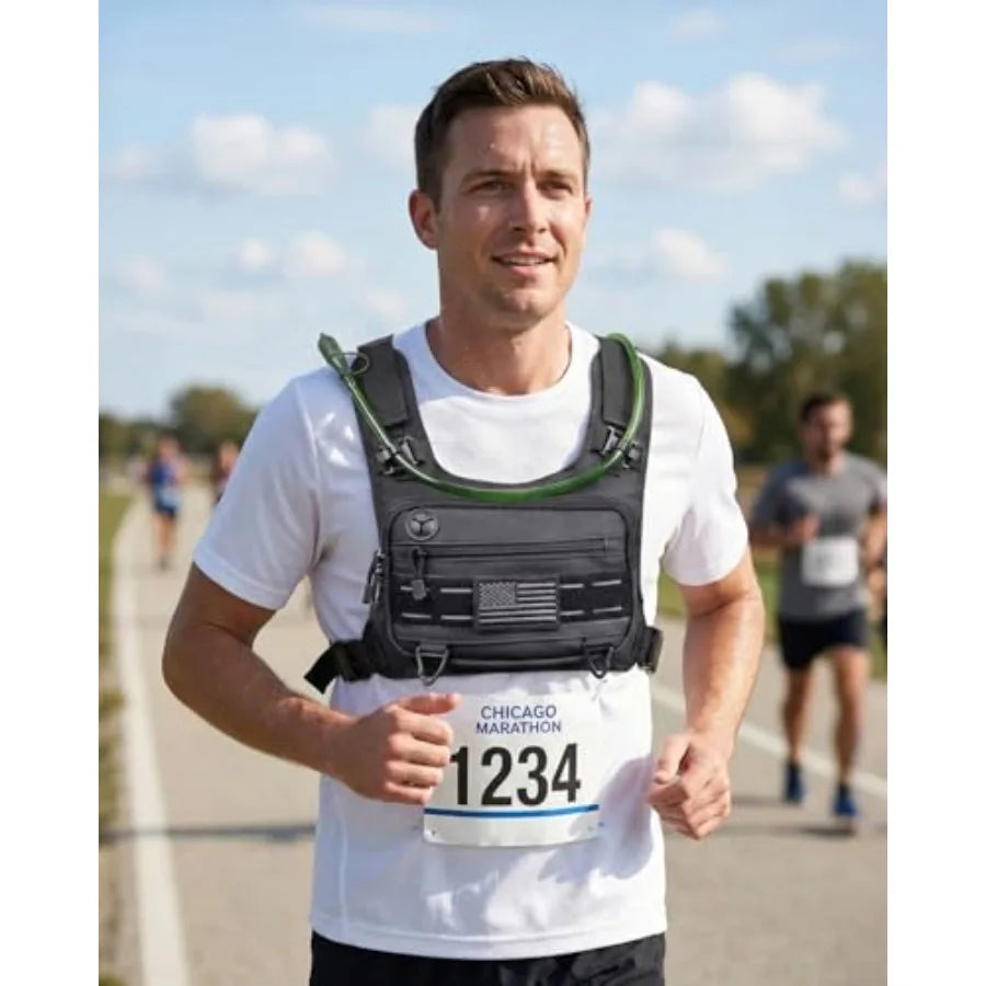Running Vest with 2L Water Bladder Lightweight Chest Pack Hydration Backpack with Gear Holder Reflective Chest Rig for Men Women