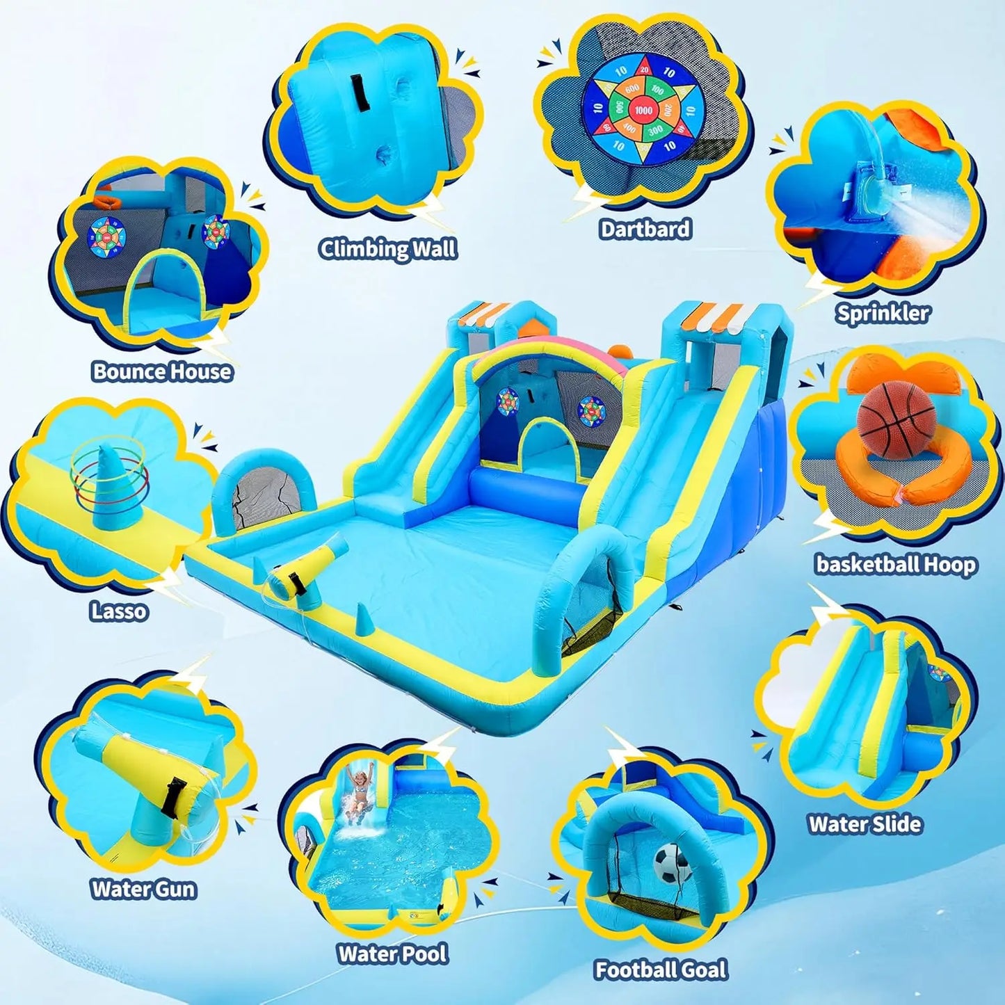 Double Water Slide Inflatable Bounce House for Kids,Premium Oxford Bouncy Castle with Blower,Play Center for Backyard Family Fun