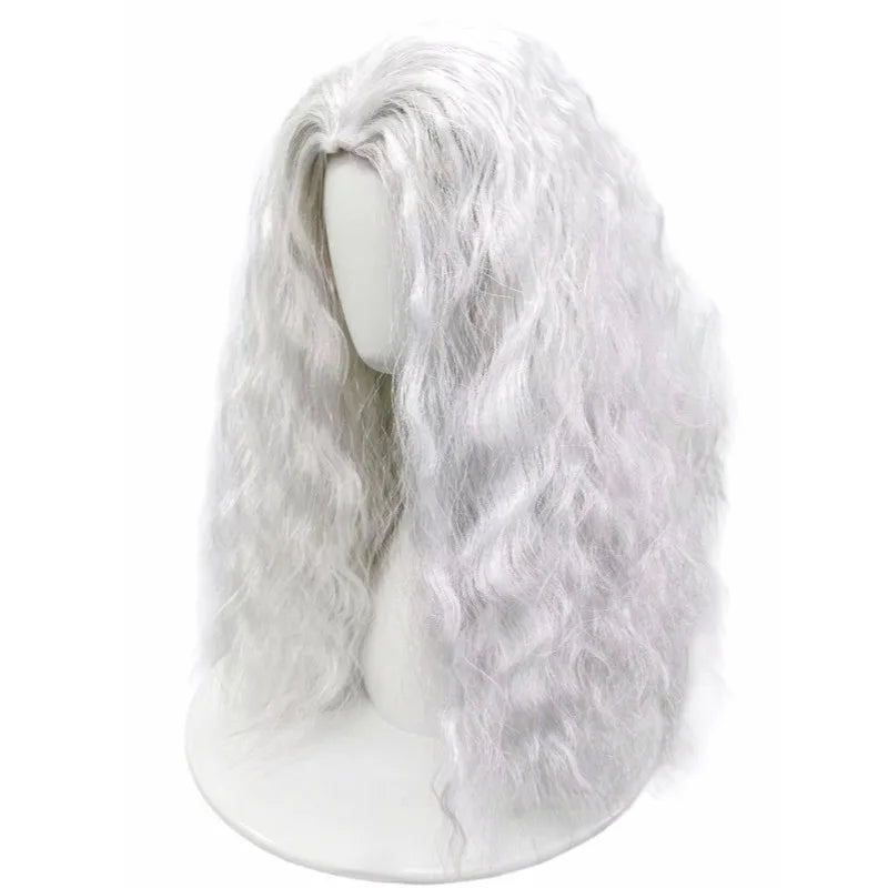 White Silver Gray Synthetic Fiber Long Curly Wig Big Waves Fluffy Voluminous Thick Hair with Part Heat Resistant Adjustable Cap for Women Girls Cosplay Party Halloween Masquerade Ball Theatre Stage Show Role Play