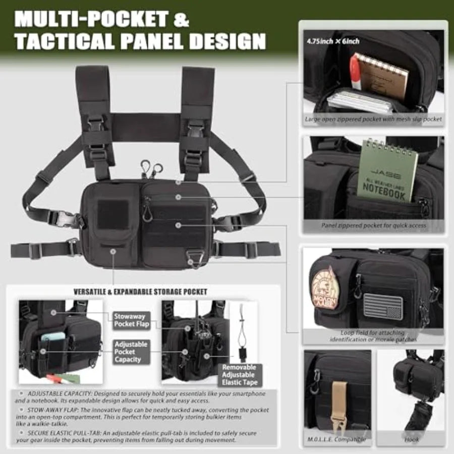2-in-1 Hydration Backpack and Tactical Chest Pack with 2.5L Water Bladder Modular Molle Hydration Vest 500D Nylon Lightweight