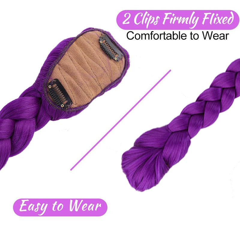 Synthetic Braided Purple Hair Ponytail Rumi Costume Hairstyle 26inch Long Ponytail with Clips for Kids Girls Halloween Christmas