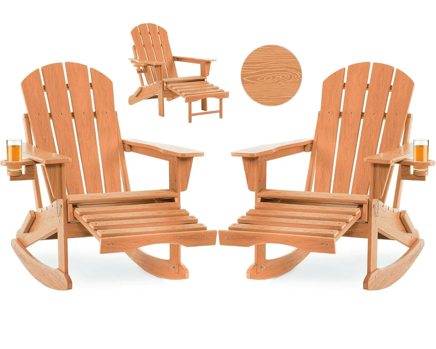 Folding Adirondack Rocking Chair Set of 2,4-in-1 Multifunctional Patio Chairs with Retractable Ottoman, Outdoor, Customized