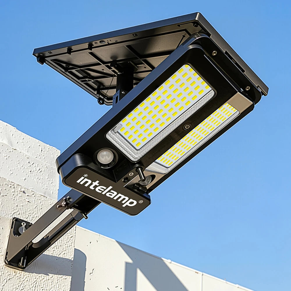Intelamp 12500mAh Long Battery Life Outdoor Solar Street Flood Security Light With Super Large Solar Panel For Garden Yard Path