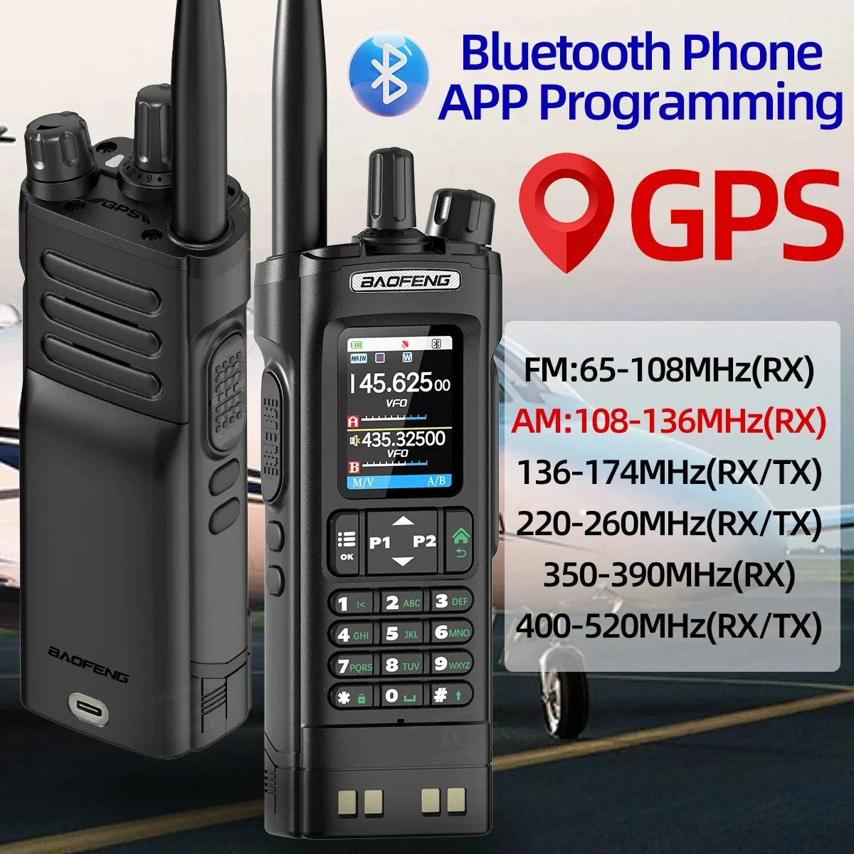 BAOFENG UV-32 GPS Walkies Talkie AM FM Long Range Bluetooth Programming 10W Wireless Copy Frequency 1000CH Two Way Radio