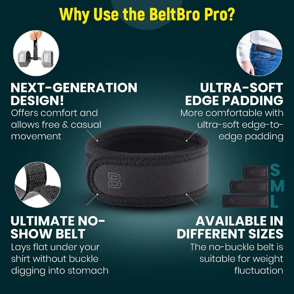 Next Generation BeltPro Buckle-Free Elastic Belt with Ultra-Soft Edge Padding - Fits 1.5 IN Belt Loops