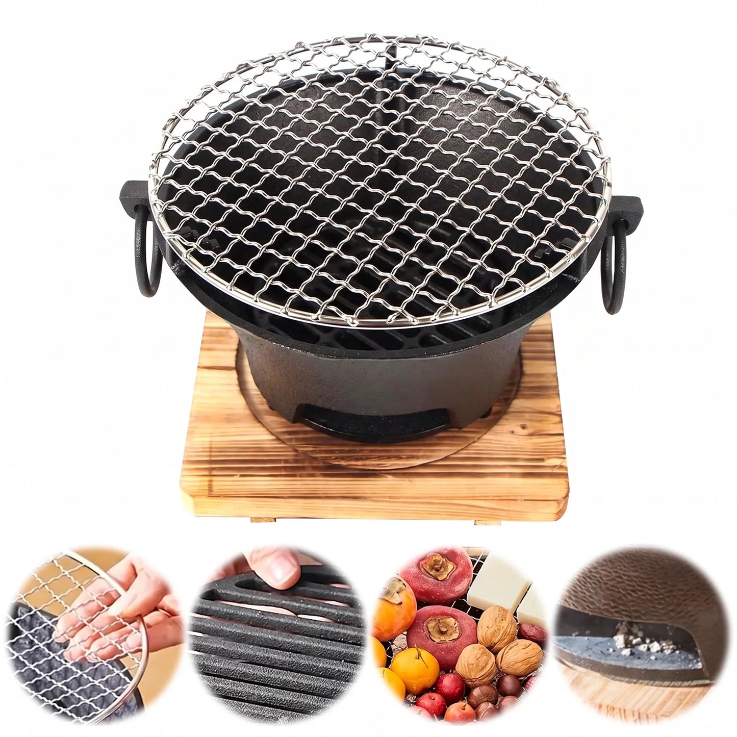 1pc Stainless Steel Barbecue Grill Tabletop Bbq Pit Round Iron Charcoal Stove for Home Party Outdoor Camping