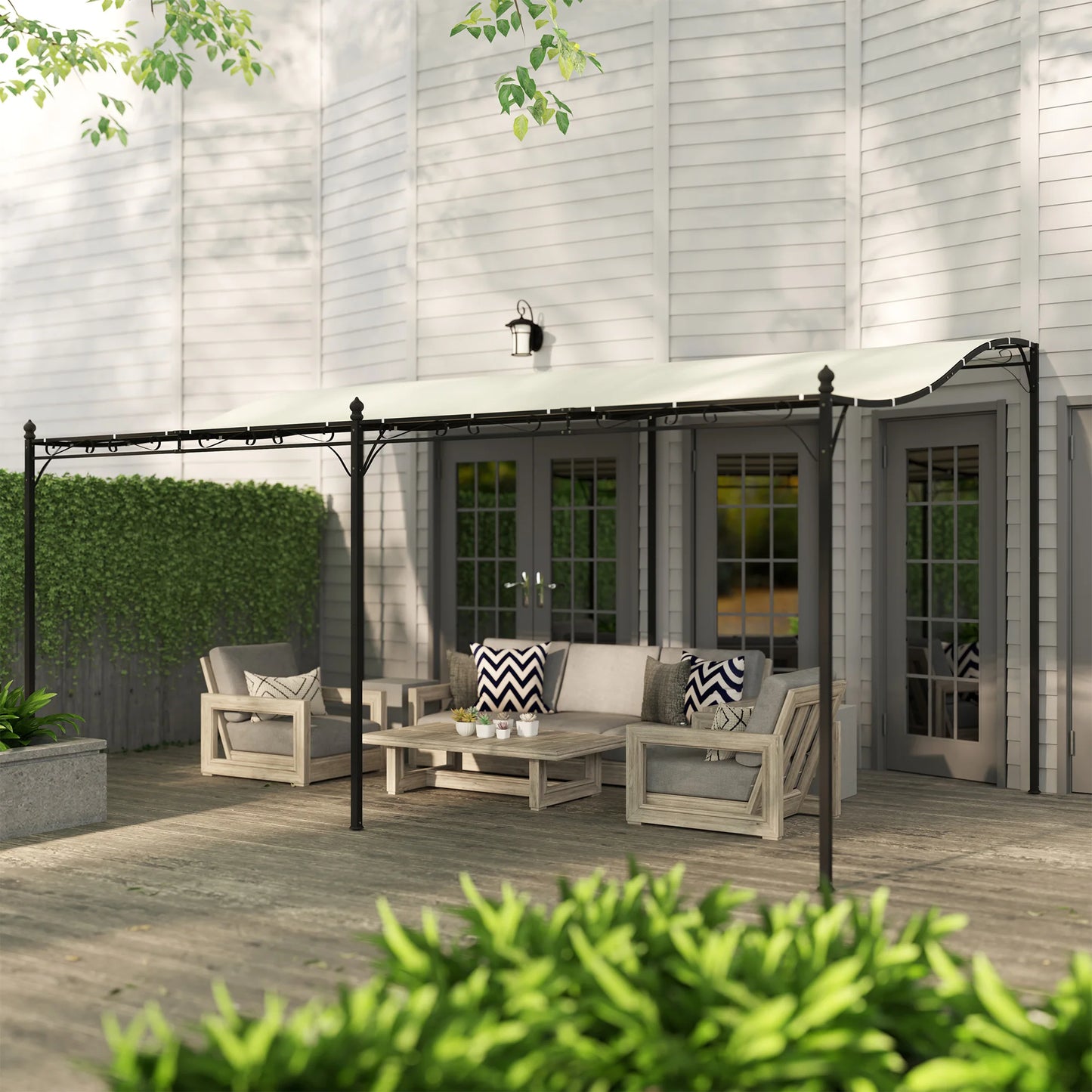 10' X 16' Outdoor Pergola Canopy, Metal Patio Canopy, Cream White