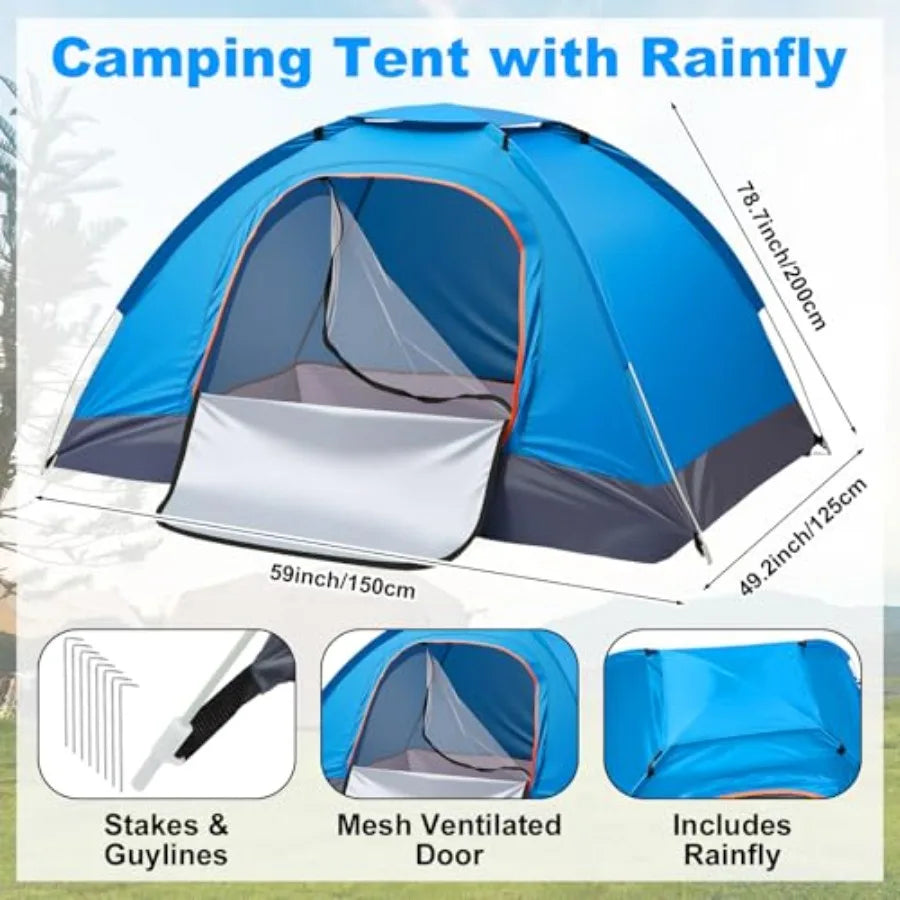 11 Pcs Camping Tent Set for Beginners Complete Outdoor Travel Gear with Tent Sleeping Bag Stainless Steel Mess Kit Waterproof T