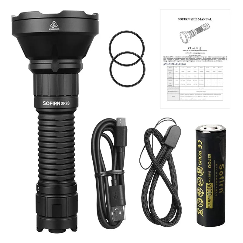 Tactical Flashlight Type-C Rechargeable Protable Powerful 21700 Torch Camping EDC Flashlight
