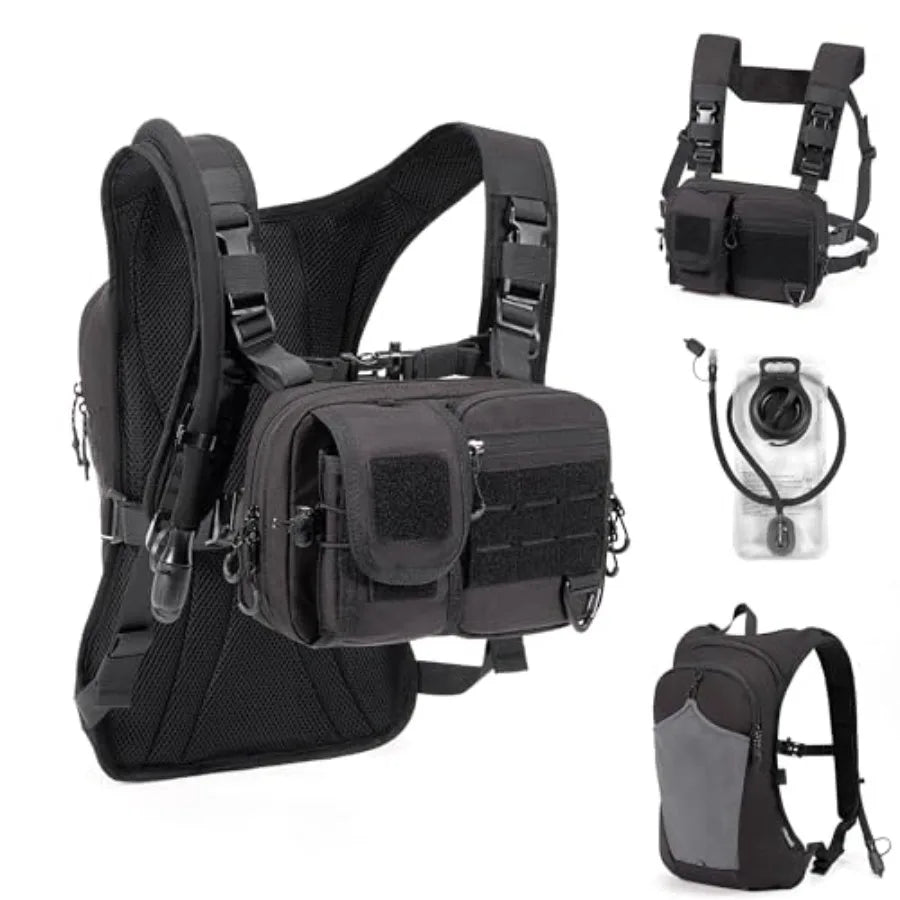 2-in-1 Hydration Backpack and Tactical Chest Pack with 2.5L Water Bladder Modular Molle Hydration Vest 500D Nylon Lightweight