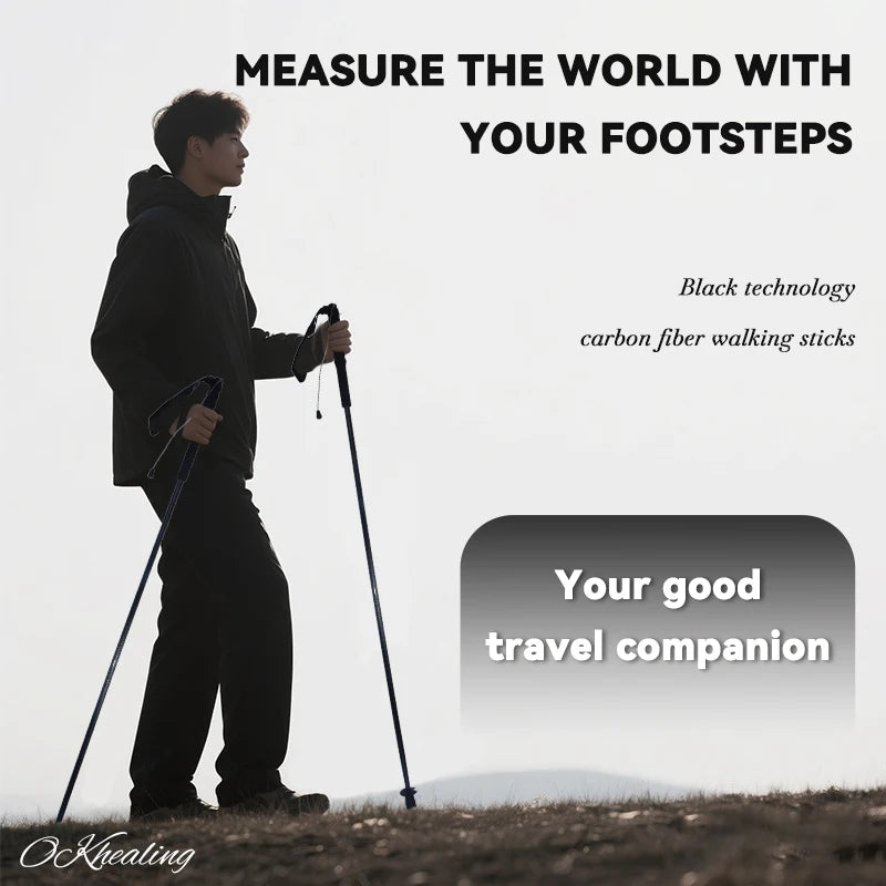 Local+ 2PCs Carbon Fiber Foldable 5-Sections Ultra-Light 110g Trekking Poles Walking Cane, 110/120/130cm Fixed Length Hiking Sticks for Outdoor Camping, City Running, Travel, Men Women Lightweight Portable Gear Caron Fiber Bl