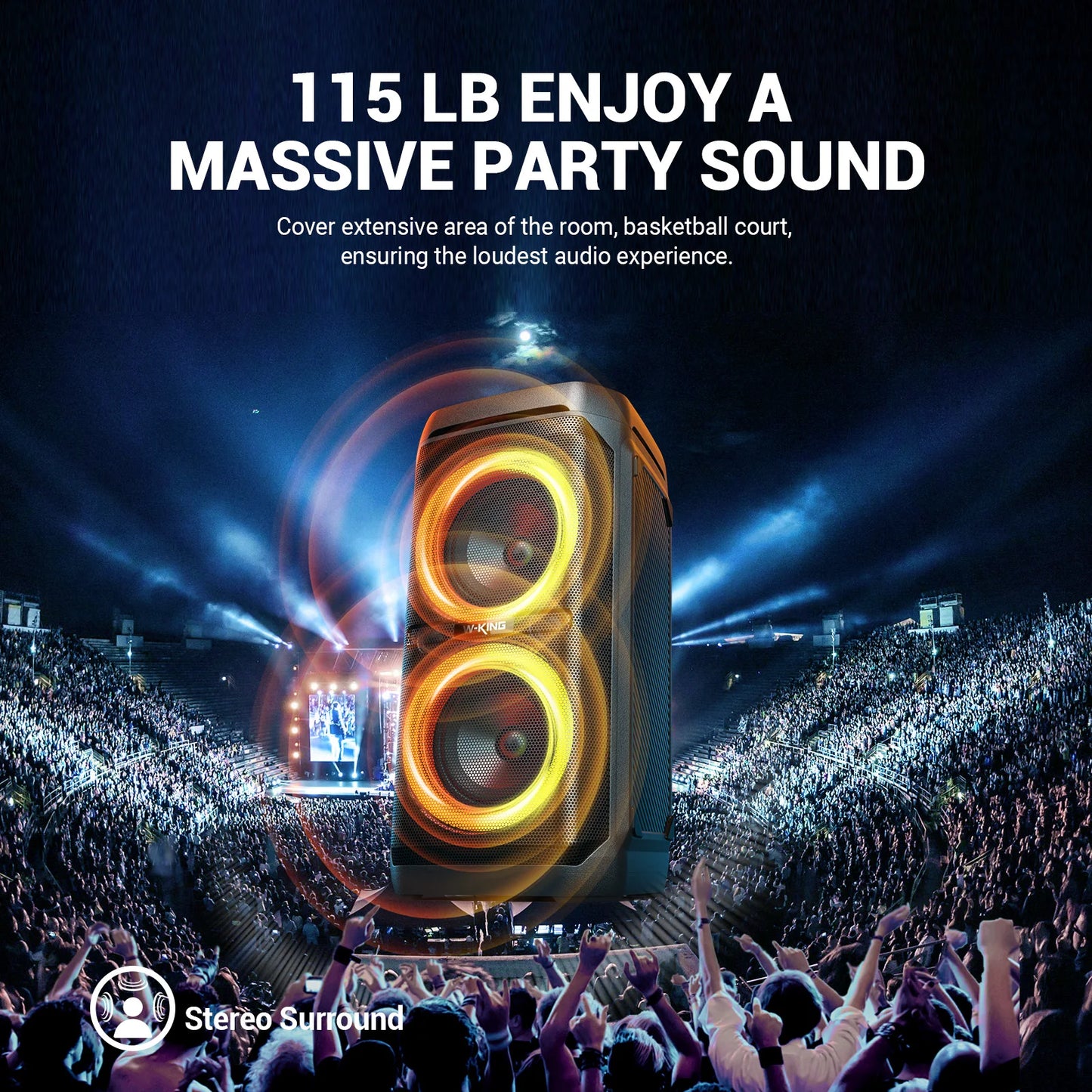 W-KING T11 Bluetooth Speakers,100W RMS, IPX6 Waterproof, BT 5.3 Portable Party Boombox Wireless Deep Bass/115dB Loud Massive Sound