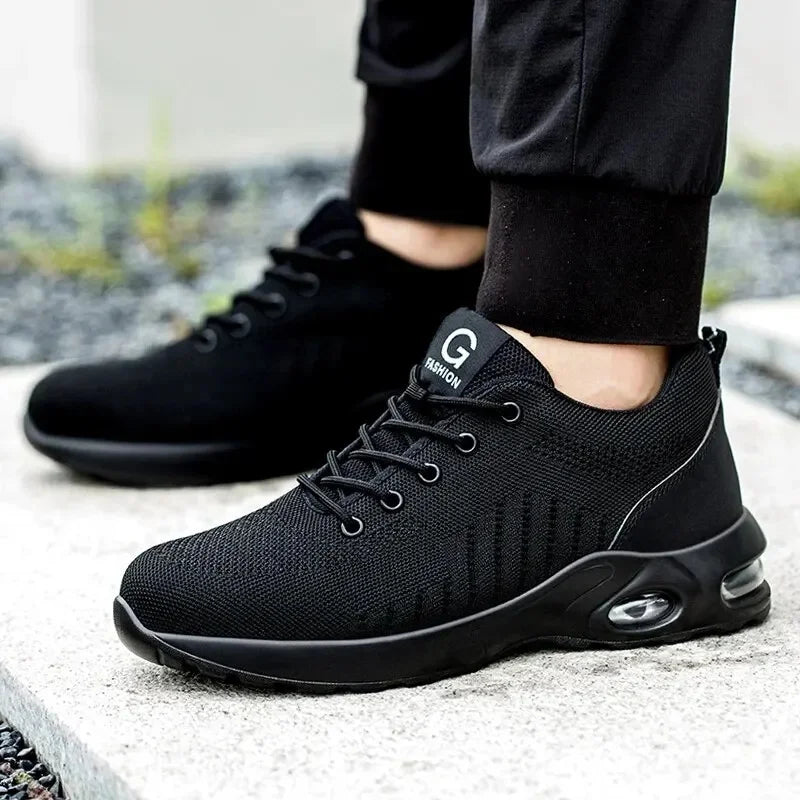 Men Safety Shoes Work Boots, Summer Solid Color Lightweight Breathable Steel Toe Anti-Smash Indestructible Tactical Work Sneakers