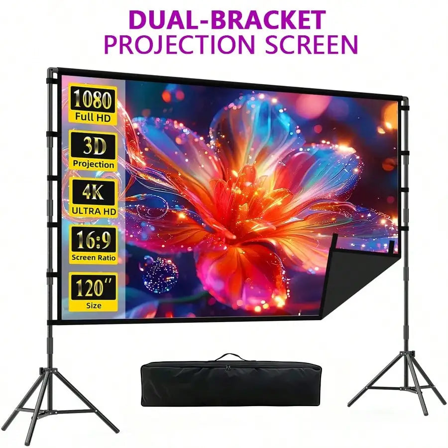 XBJ 100 Inch 4K Ultra HD Projection Screen 16:9 Foldable Portable Projector Screen With Dual Stands & Storage Bag For Indoor Outdoor Home Theater Movie Night Party