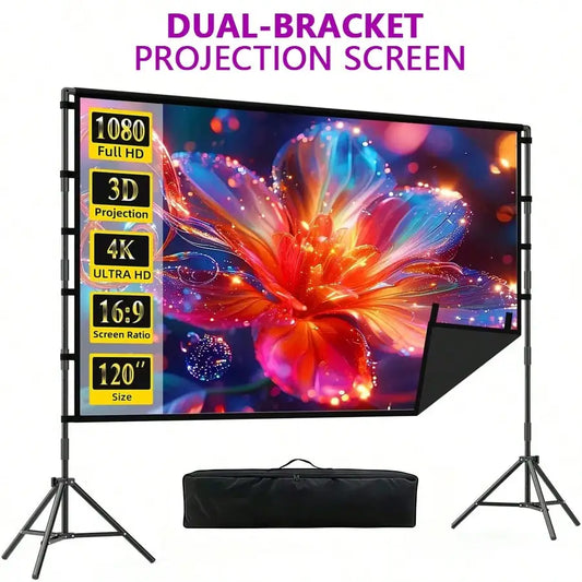 XBJ 100 Inch 4K Ultra HD Projection Screen 16:9 Foldable Portable Projector Screen With Dual Stands & Storage Bag For Indoor Outdoor Home Theater Movie Night Party