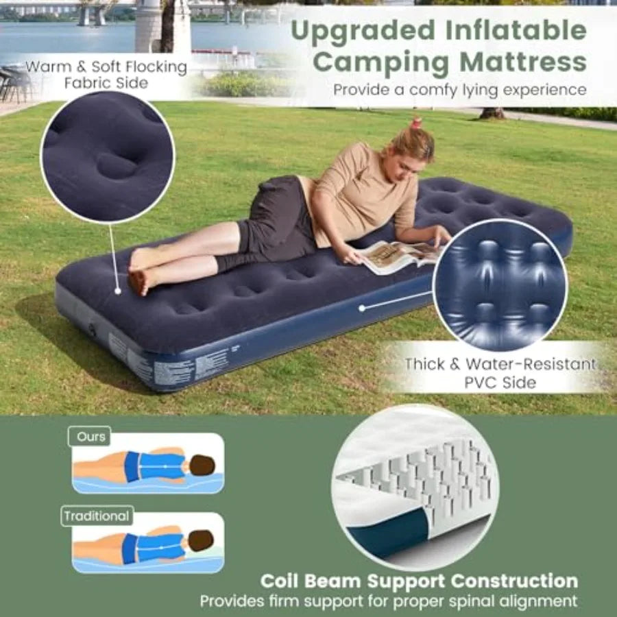 Camping Tent Cot 5-in-1 Folding Camping Bed with Air Mattress Pillow Sleeping Bag Waterproof Elevated Tent Shelter Portable Out