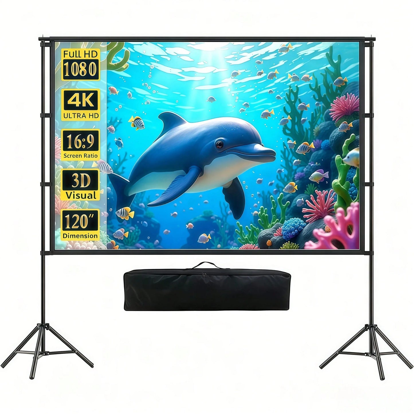XBJ 100 Inch 4K Ultra HD Projection Screen 16:9 Foldable Portable Projector Screen With Dual Stands & Storage Bag For Indoor Outdoor Home Theater Movie Night Party