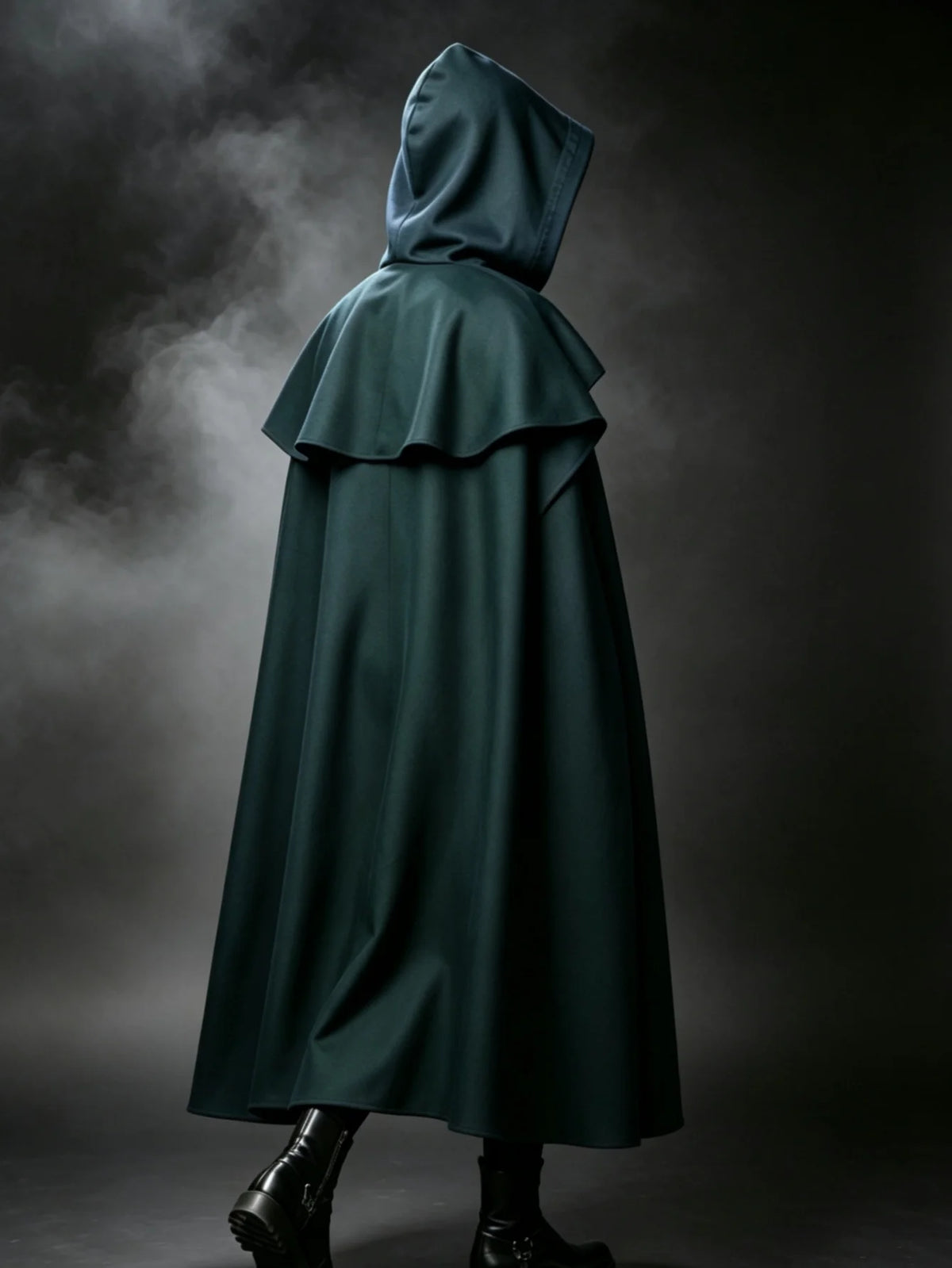 Medieval Vintage Hooded Long Cos Cloak, Dark Green Double Lapel Tie Cape, Unisex Ranger Hunter Wizard Role Play Costume, Retro Gothic Cosplay Coat for Halloween Stage Performance