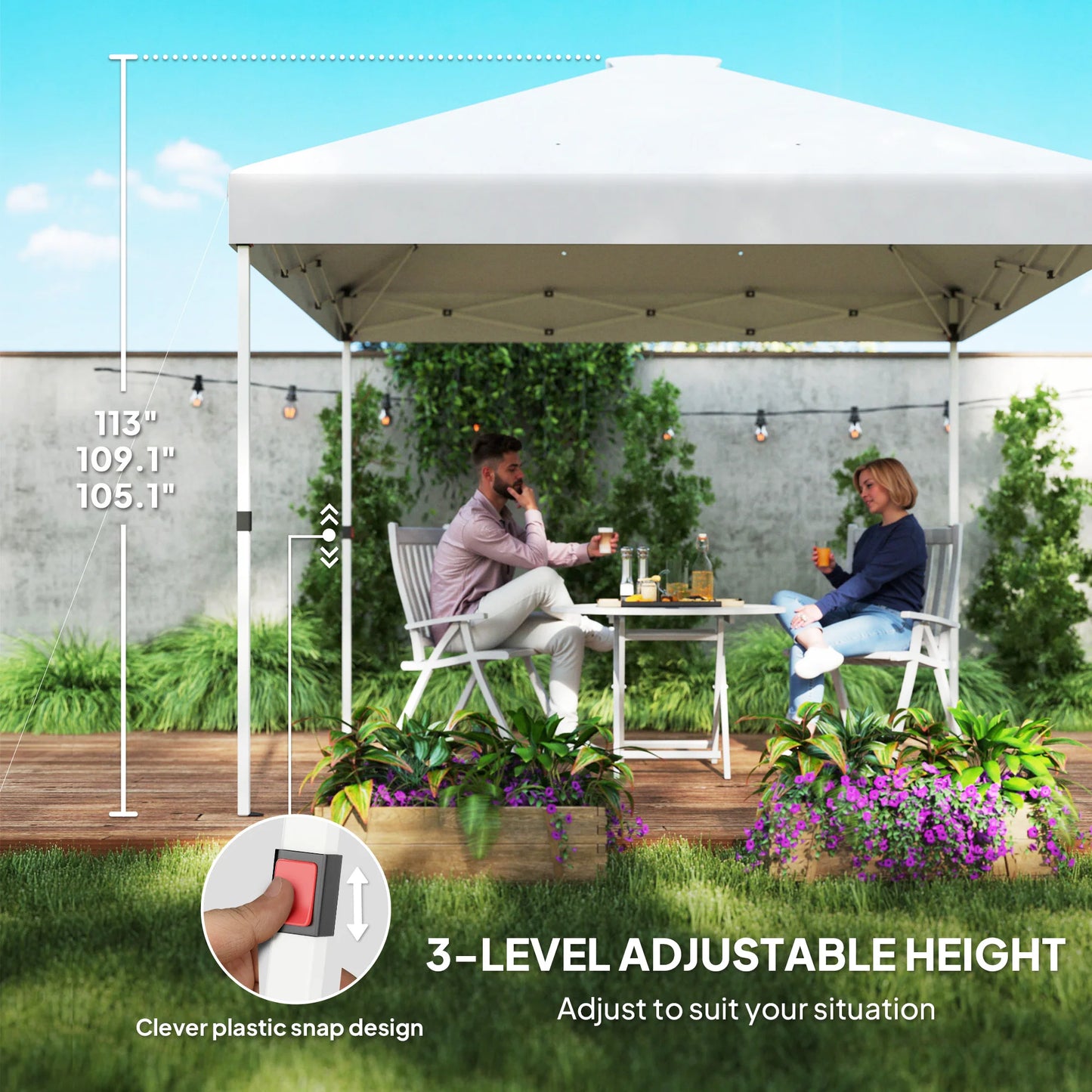 10' X 10' Pop up Canopy Tent with 2 Half Sidewalls, White