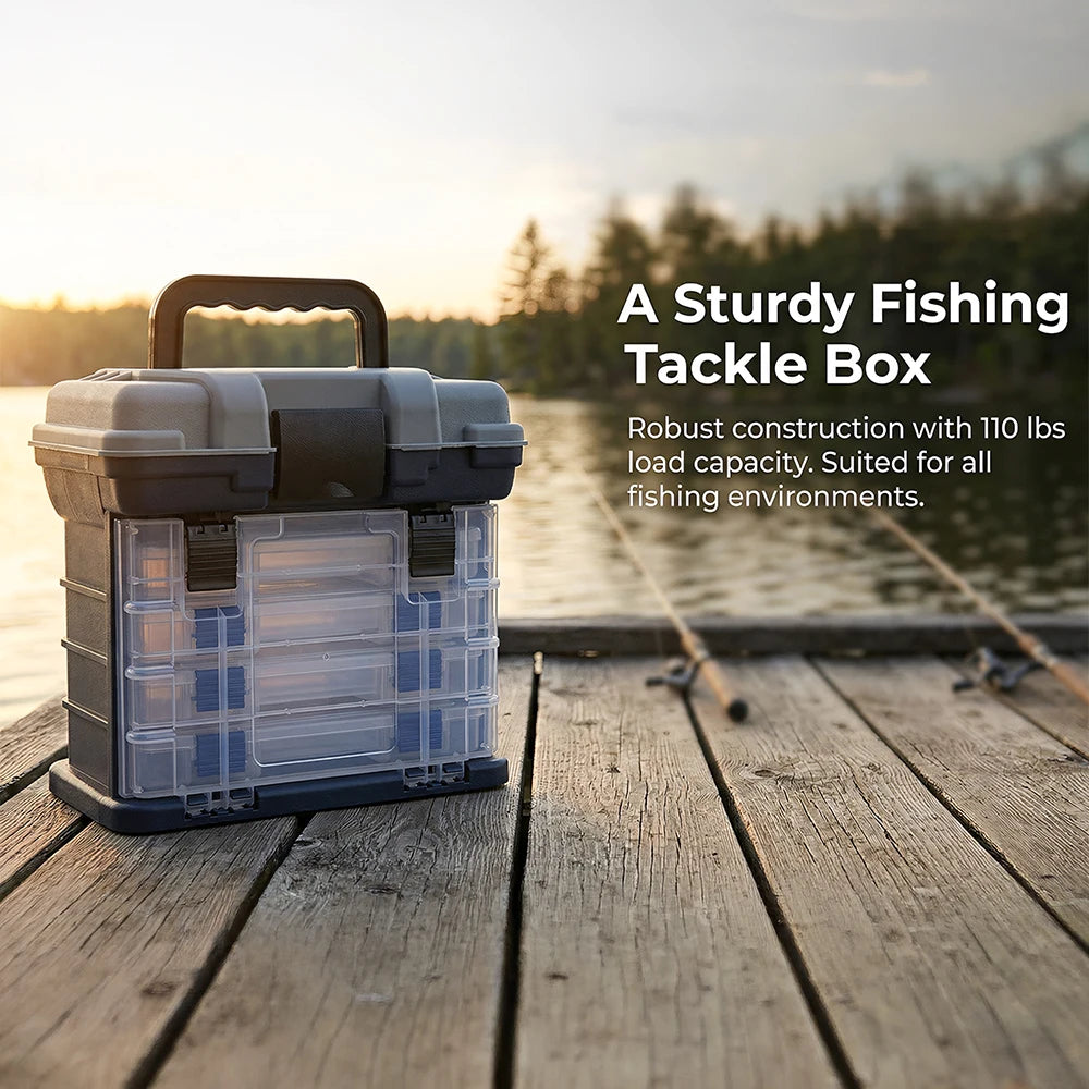 YJ Fishing Tackle Box Kit with Fishing Pliers 4-Tier Multi-Functional Fishing Handheld Storage Box Adjustable Dividers Portable Fishing Tackle Lure Tool Box Arts Crafts