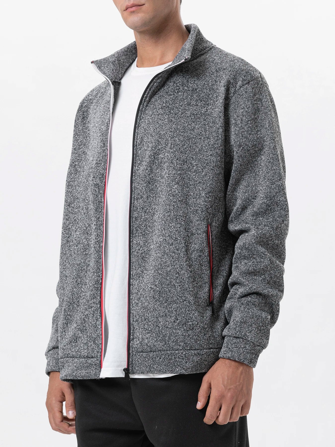 Men Running Track Jacket Contrast Trim Zip‑up Sports Coat Casual Windproof Athletic Jacket Full Zip Stand Collar Workout Outerwear