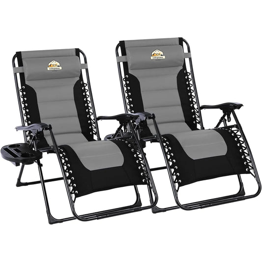 Extra Wide Zero Gravity Chairs Set of 2 Folding Recliner with Cup Holder for Outdoor Camping Yard Support 350 LBS