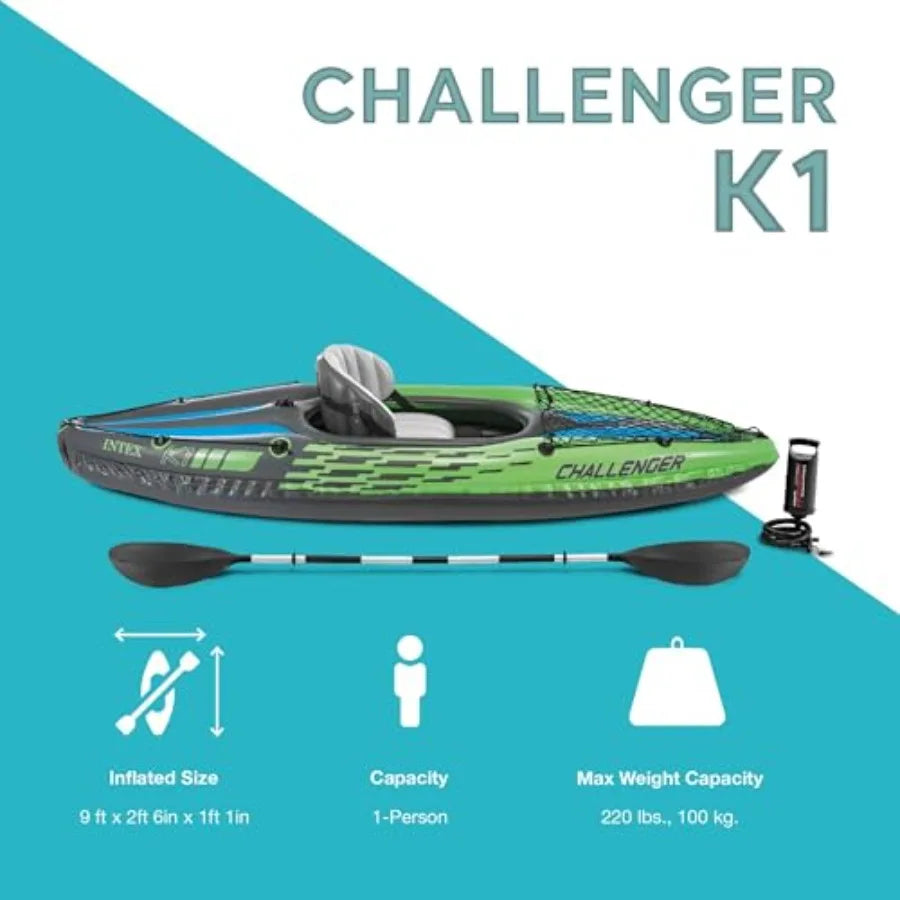 1 Person Durable Vinyl Streamline Sporty Inflatable Kayak with Inflatable Seat and Backrest Oar Pump Carrying Bag Repair Kit 2