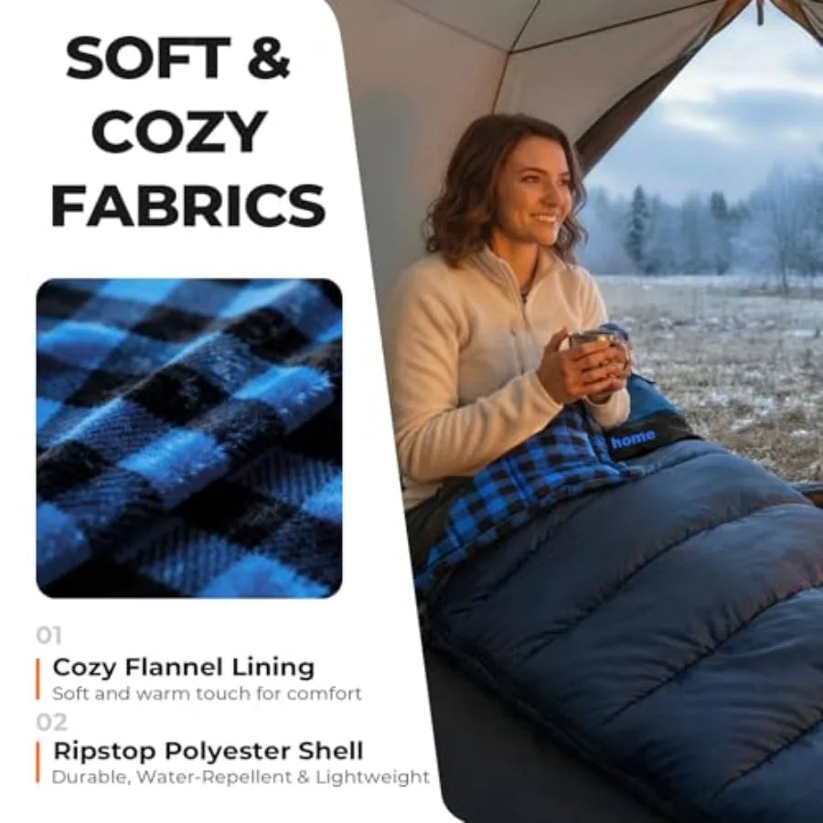 Cotton Flannel XXL Sleeping Bags for Adults Cold Weather Camping Sleeping Bag for Adults Teens with Compression SackCamping Gea