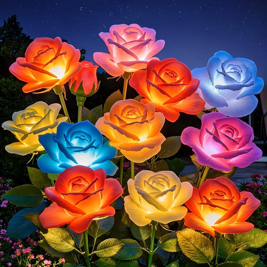 Solar Garden Lights Outdoor Multi-Color Changing LED Waterproof Rose Flower Solar Lights Landscape Pathway Garden Decor Gifts for Women