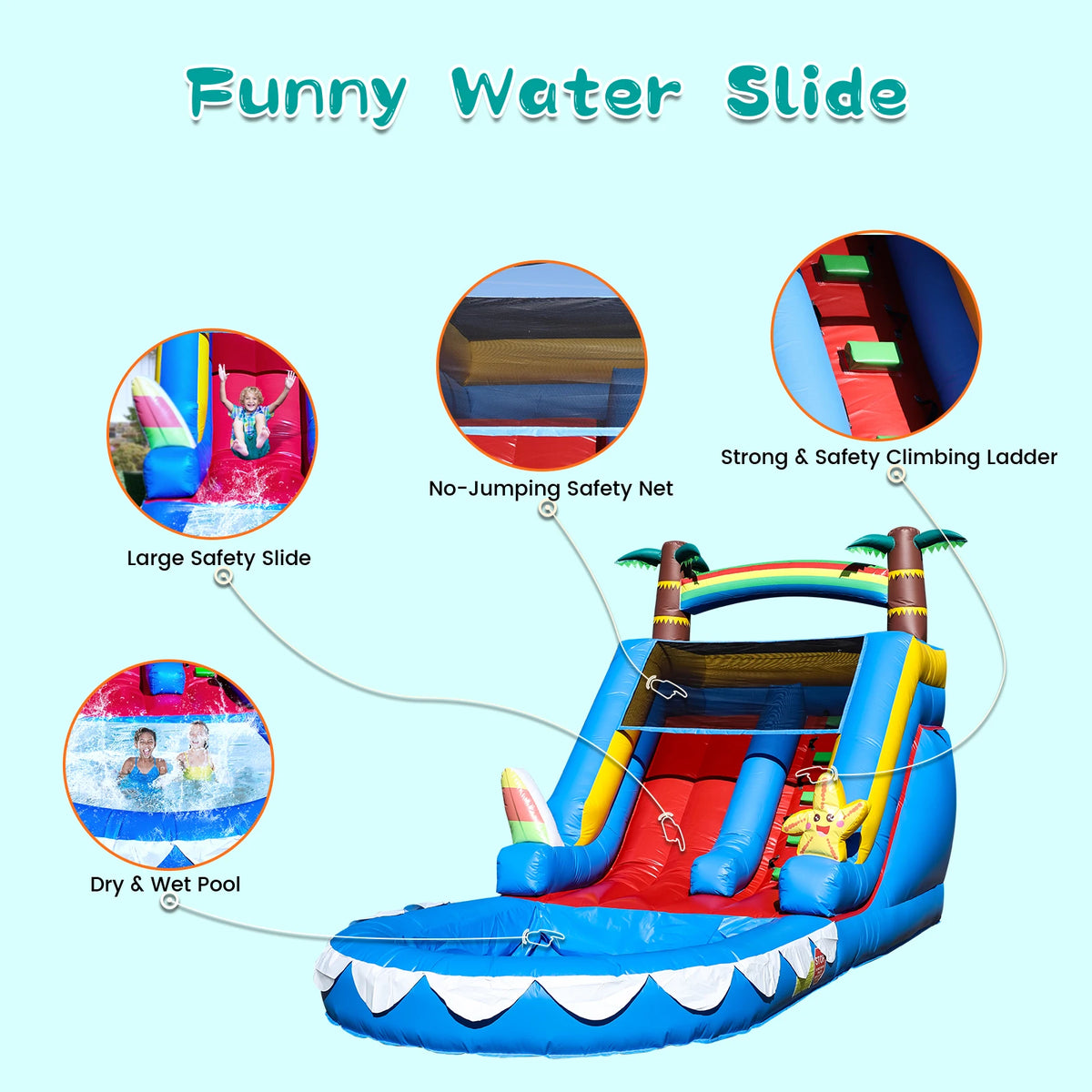 6.4m Commercial Large PVC Inflatable Bounce House Water Slide Splash Pool with Blower Children's playground, children's toys