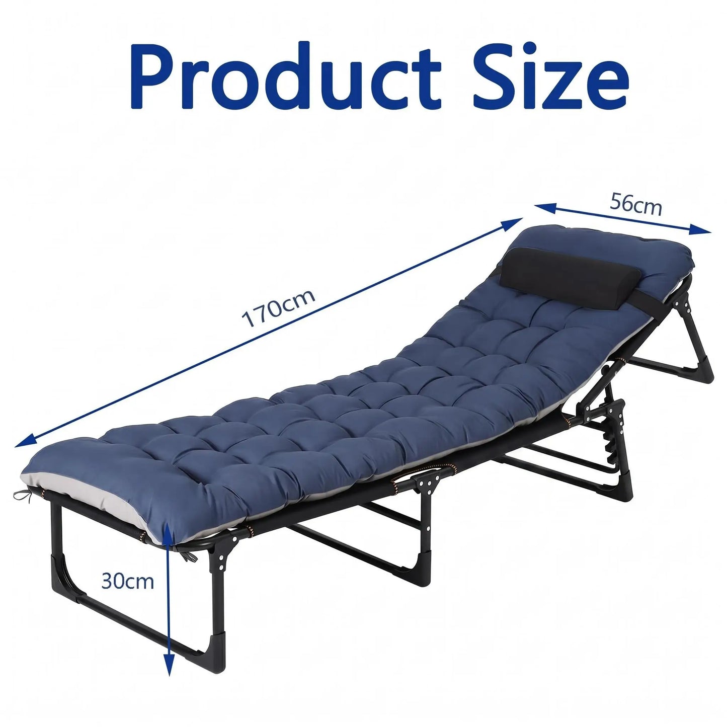 170/190/200cm Foldable Camping Cot For Adults With Mattress & Pillow, 5-Position Adjustable Portable Guest Bed, 400lb Capacity