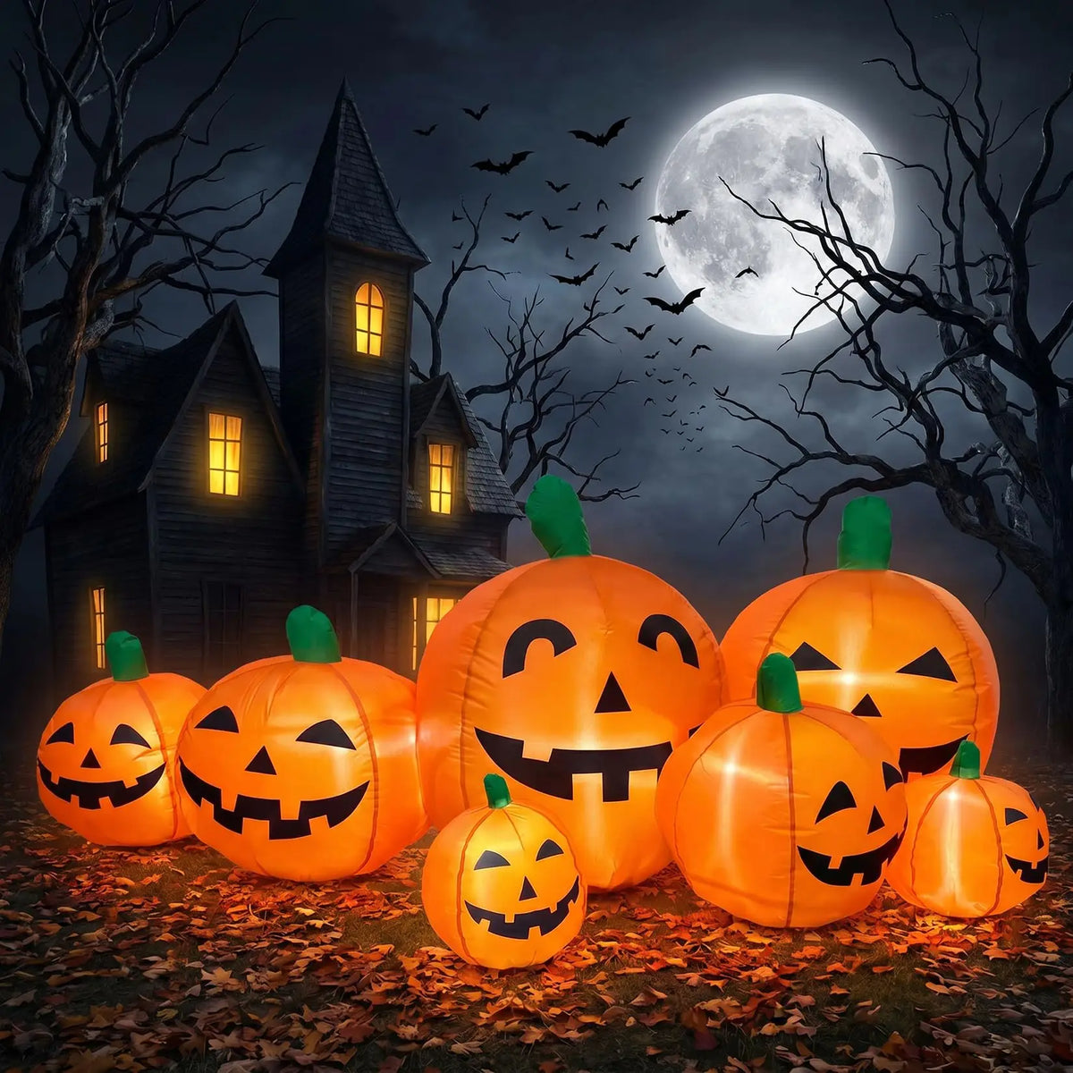 7.5FT Halloween Inflatable Pumpkin Patch With LED Lights, 7 Jack-O-Lantern Blow Up Decor For Outdoor Yard Lawn Thanksgiving Fall