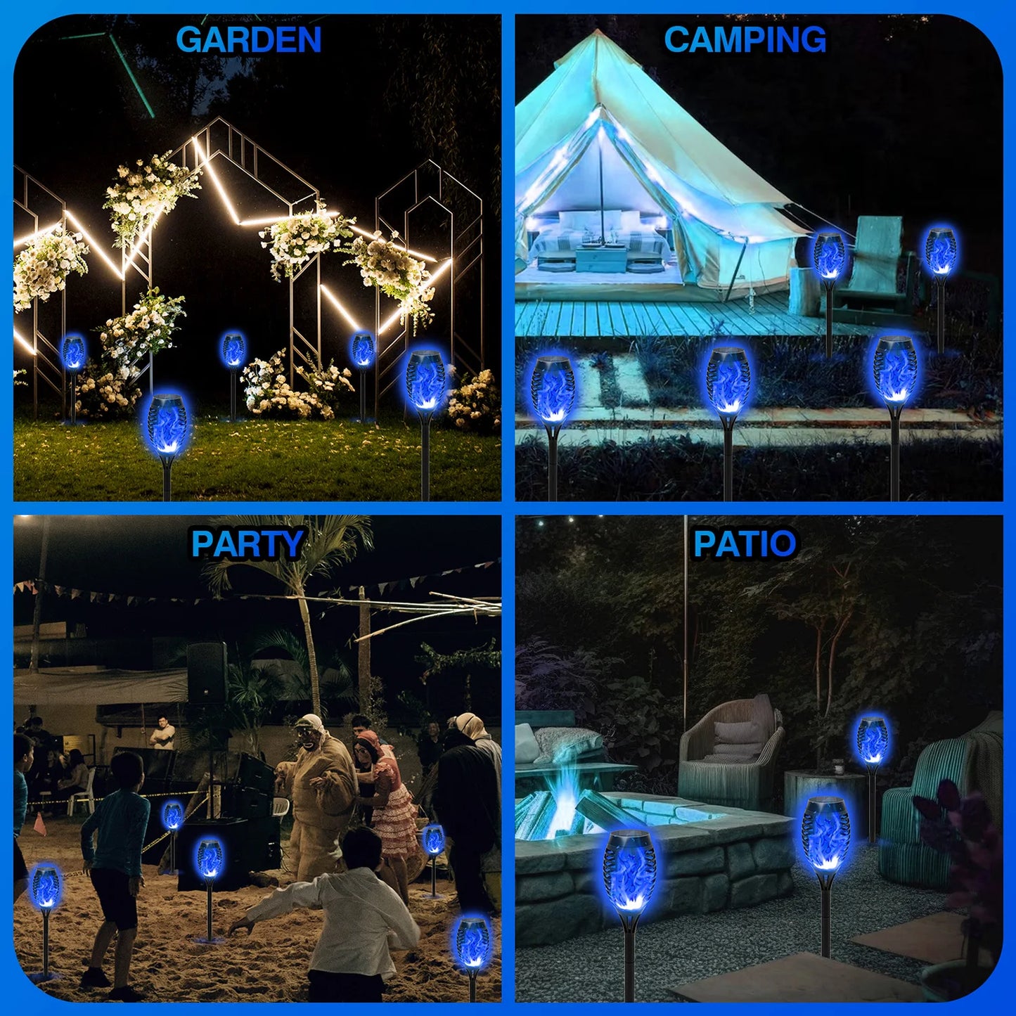 8 Pack Solar Lights Outdoor Blue Solar Torch Flickering Flame Waterproof Garden Decor Solar Landscape Decoration for Lawn Yard