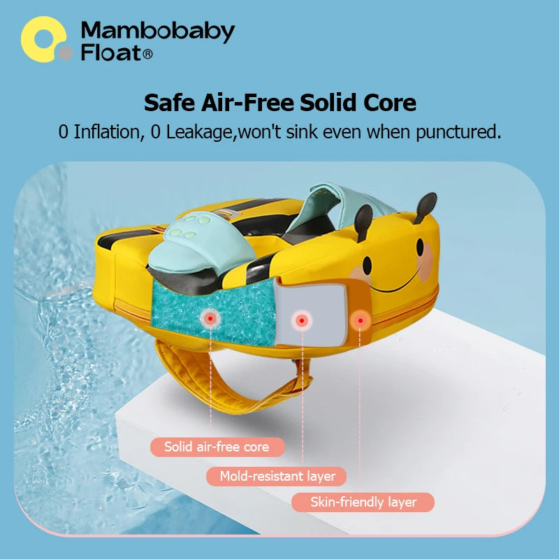 Mambobaby Float with Crotch Strap UPF50+ Canopy Air-Free Non-Inflatable Baby Swimming Ring Toddler Pool Float Infant Water Ring