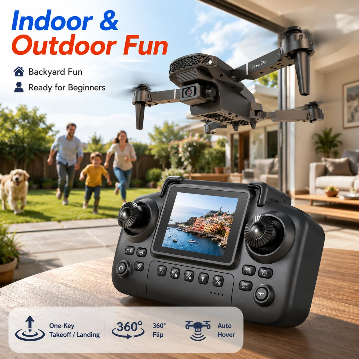 ZNLYRION Foldable FPV Drone with Screen Remote 480P Dual Camera Altitude Hold Headless Model LED Night Light