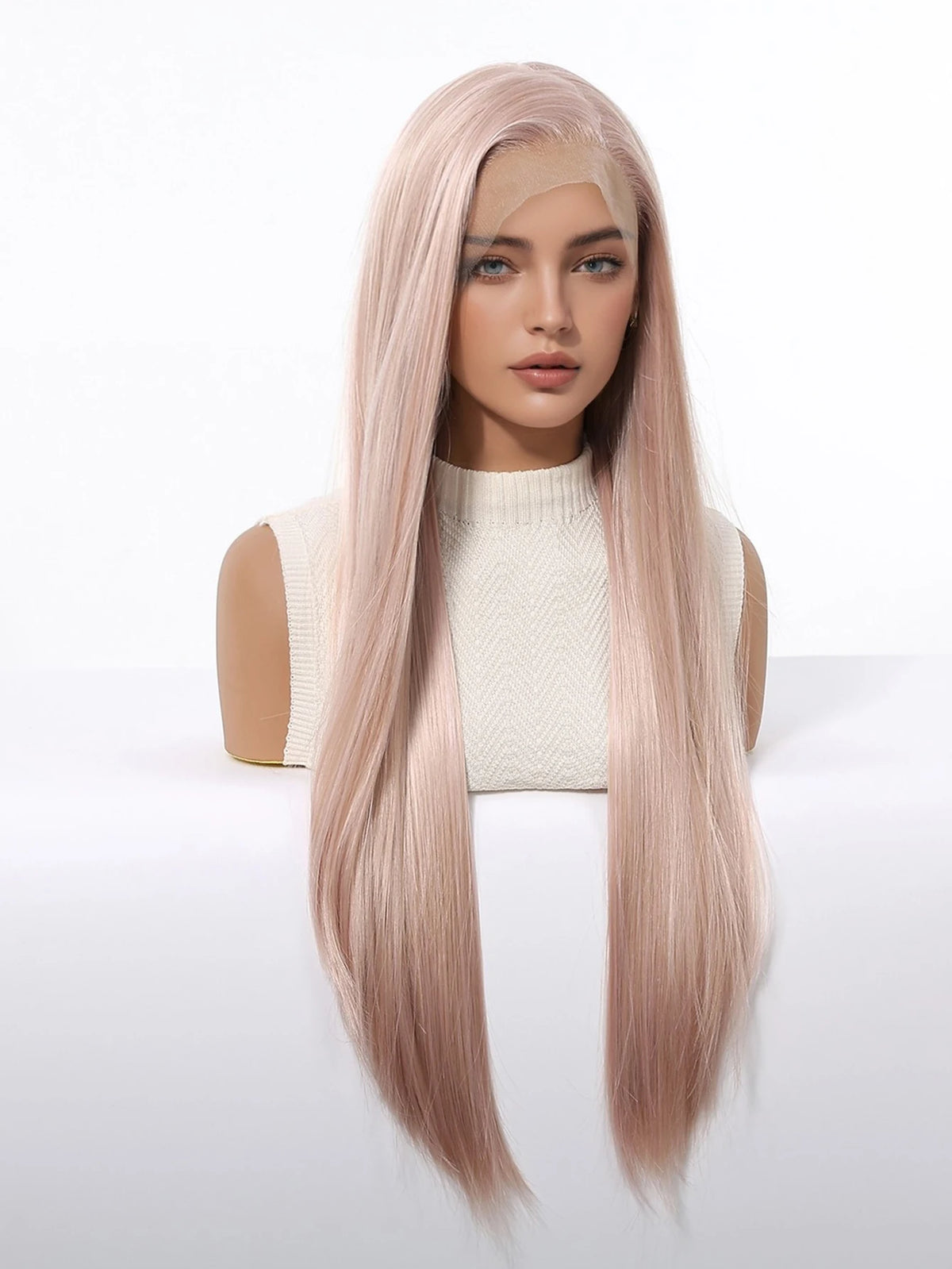 Halloween Wig Long Straight Ash Pink 13x4 HD Lace Front Wig 30 Inch Heat Resistant Fiber Synthetic Wig Glueless Synthetic Transparent Lace Frontal Wigs Pre Plucked Pastel Rose Gold for Women