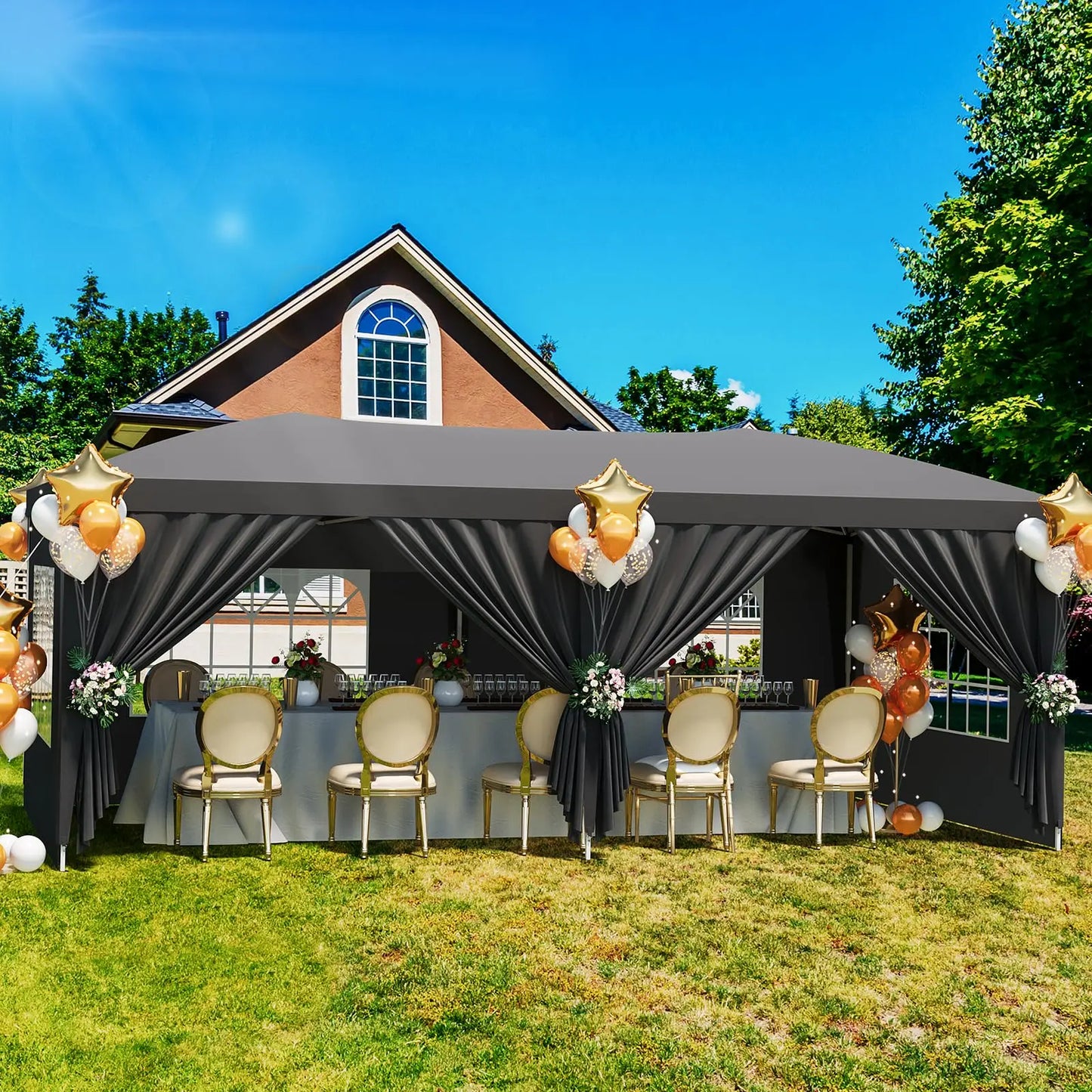 10x20 Pop Up Canopy Tent With 6 Removable Sidewalls, Heavy Duty Commercial Canopy, Waterproof Party Tent, 3 Heights
