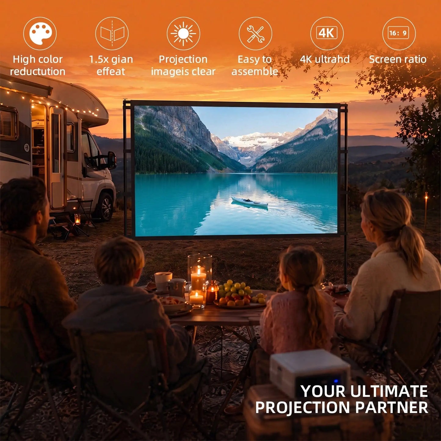XBJ 100 Inch 4K Ultra HD Projection Screen 16:9 Foldable Portable Projector Screen With Dual Stands & Storage Bag For Indoor Outdoor Home Theater Movie Night Party