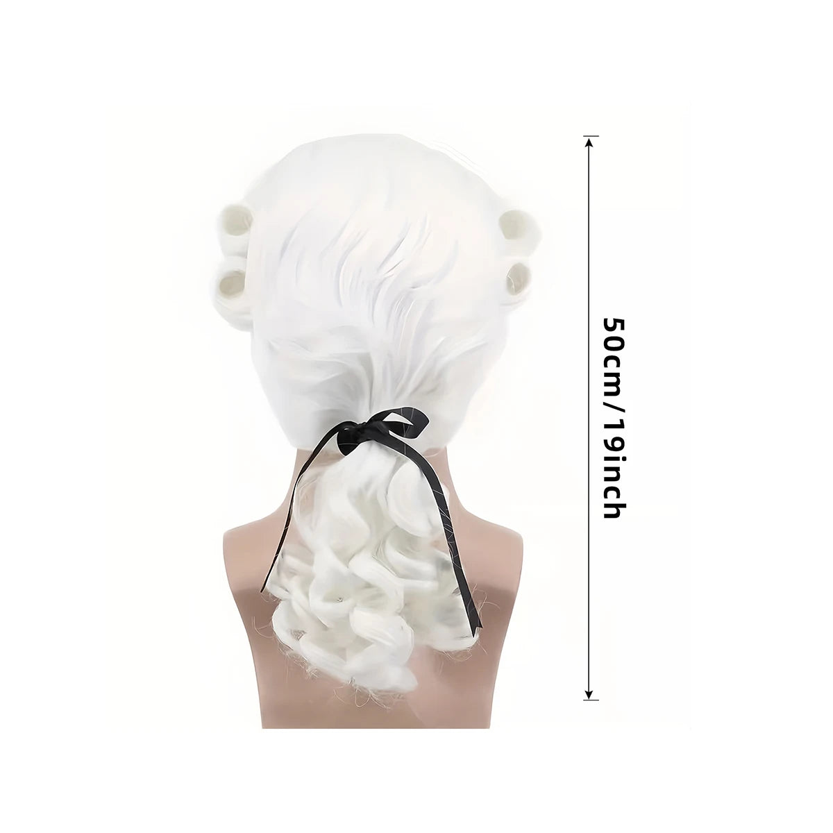 **White Colonial Wig Synthetic Long Curly Ponytail 18th Century Historical Judge Barrister Costume Wig Halloween Cosplay Party