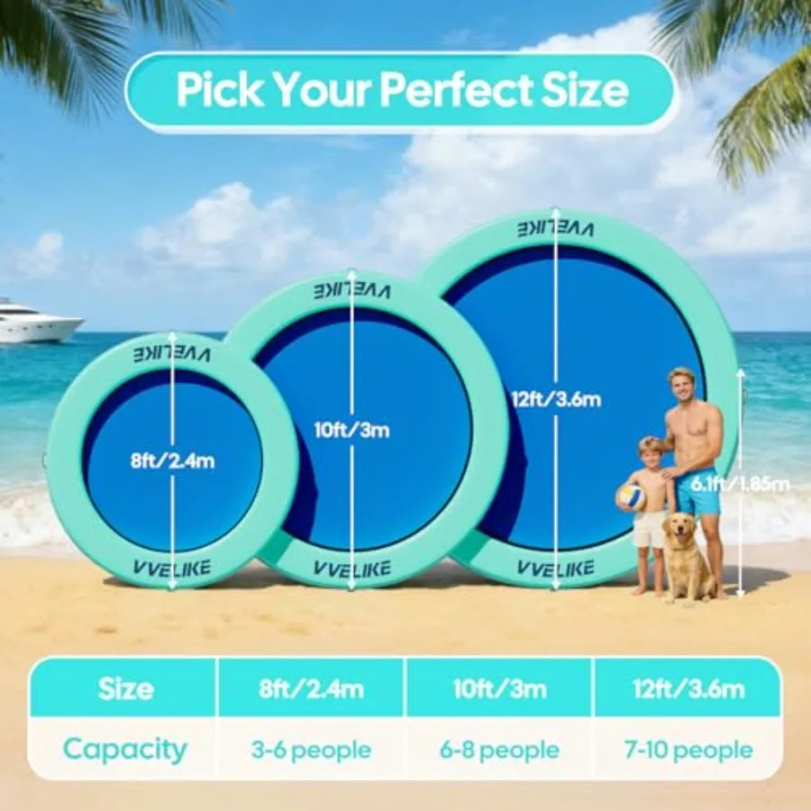 Inflatable Floating Water Hammock for Adults Large Size Round Ring Floaties Swim Deck Platform Lake Island Boat Pool Rafts Blue