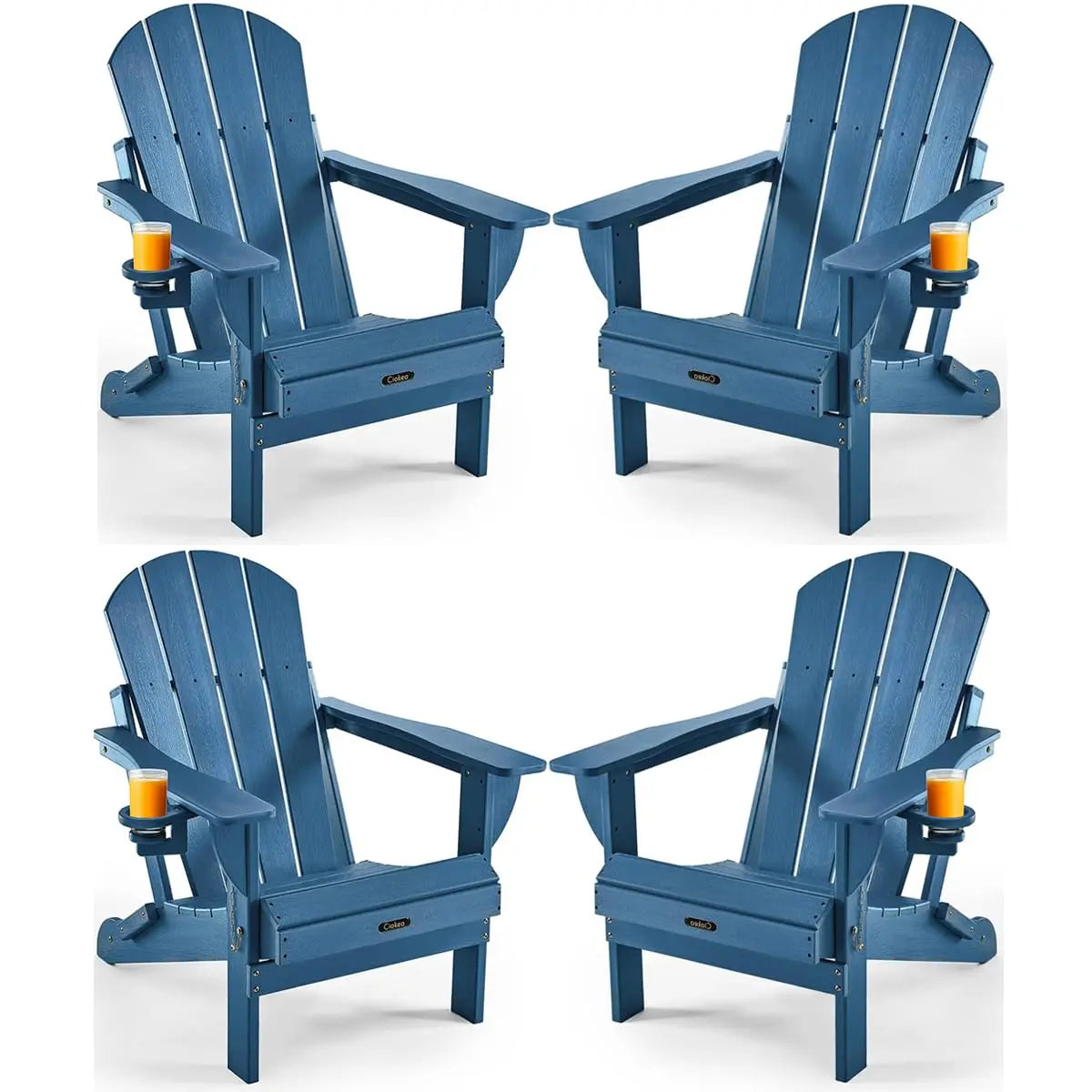 Folding Adirondack Chairs Set of 4, Patio Adirondack Chair Weather Resistant, Plastic Fire Pit Chair with Cup, Customized