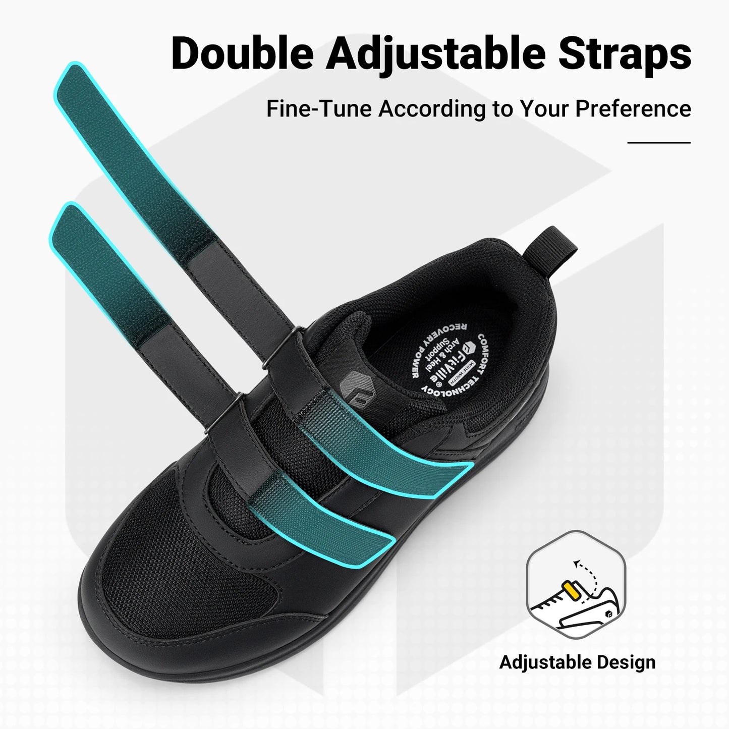 FitVille Wide Width Diabetic Shoes For Women Swollen Feet Lightweight Adjustable Strap Comfortable Elderly People Walking Shoe