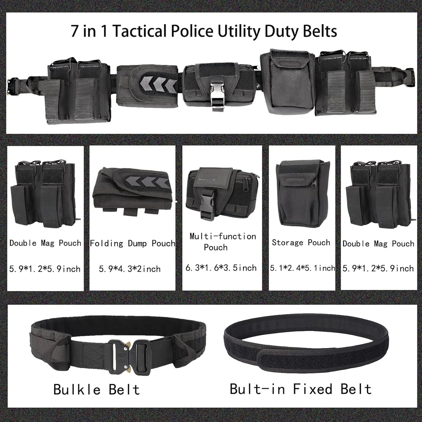 Tactical Battle Belts for Men- Quick Release Trigger Airsoft Belt Heavy Duty Belts with Pouches 7 PCS