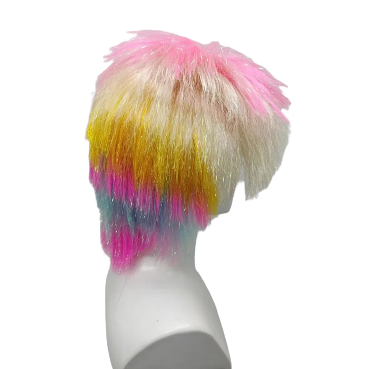Rainbow Mohawk Wig Synthetic Short Spiky Punk Tinsel Glitter Ombre Costume Wig Halloween Cosplay Party Carnival 80s Rock