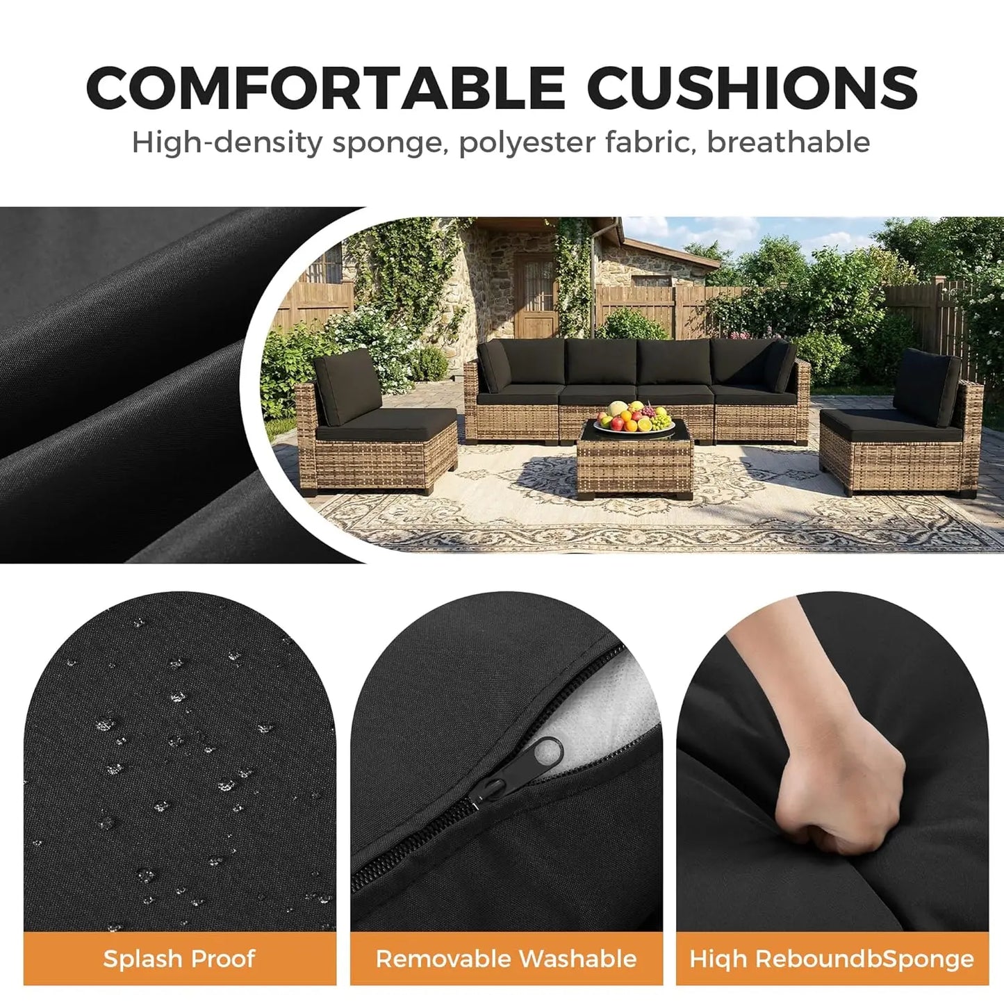 7 Piece Outdoor Wicker Patio Furniture Set, Rattan Sectional Sofa Conversation Set with Coffee Table & Cushions,