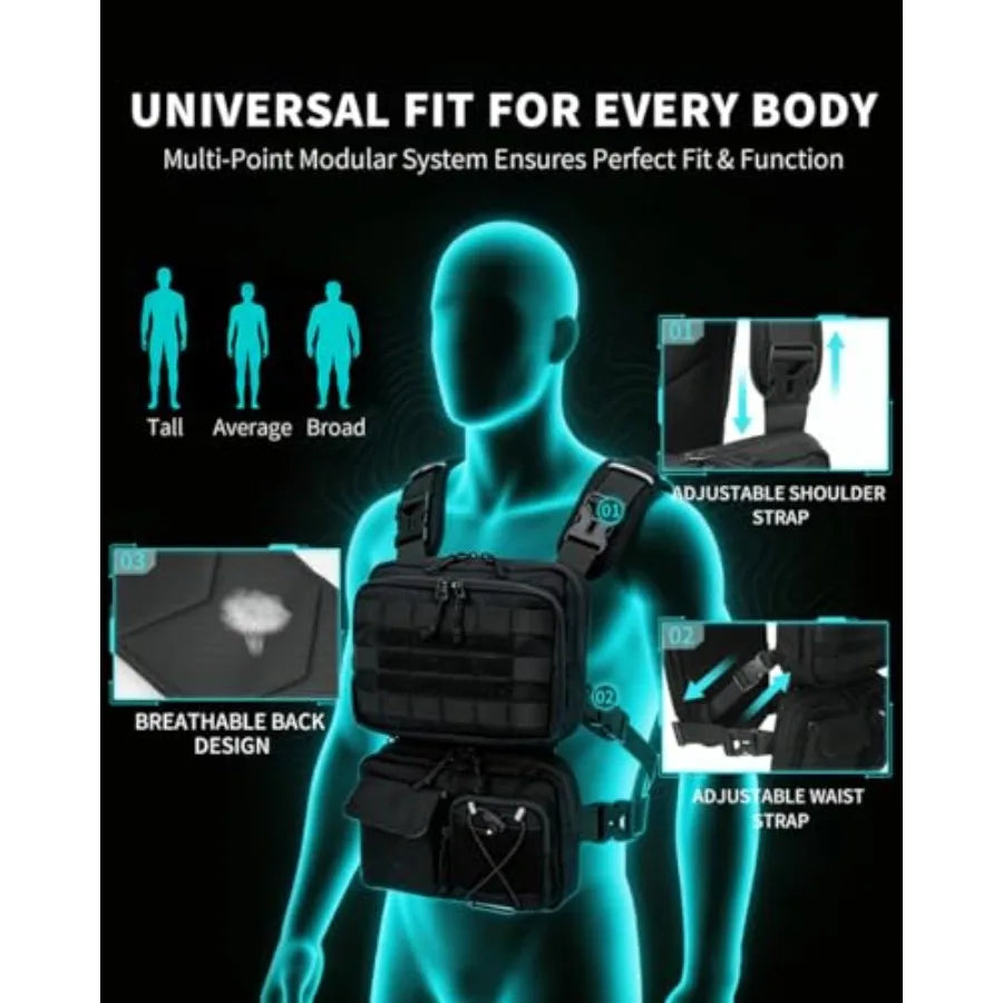 3-in-1 Running Vest with 2L Water Bladder Lightweight Tactical Hydration Backpack with Detachable Waist Pack Reflective Chest Piece