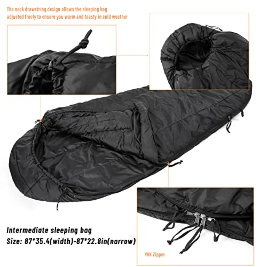 Army Military Modular Sleeping Bags System Multi Layered with Bivy Cover for All Season Woodland/Multicam
